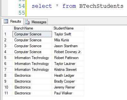 After insertion of data select the table